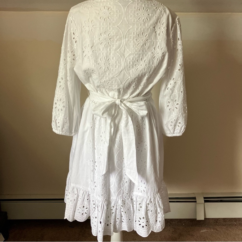 J.Crew White Eyelet Mini Dress | Belted Cotton | Cottagecore Summer size Small - Picture 10 of 12